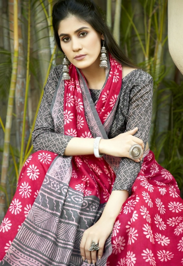 Pehnava Beautiful Chanderi Cotton Silk Saree With Blouse - Pink, 6.3 mtrs w/blouse