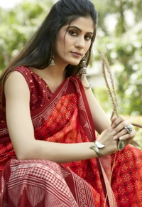 Pehnava Beautiful Chanderi Cotton Silk Saree With Blouse - 6.3 mtrs w/blouse, Red
