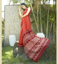Pehnava Beautiful Chanderi Cotton Silk Saree With Blouse - 6.3 mtrs w/blouse, Red
