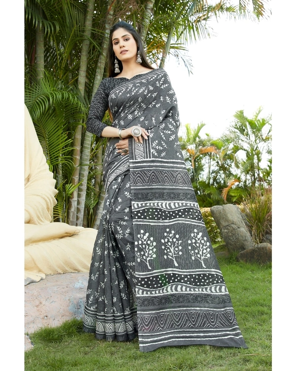 Pehnava Beautiful Chanderi Cotton Silk Saree With Blouse - Grey, 6.3 mtr w/blouse