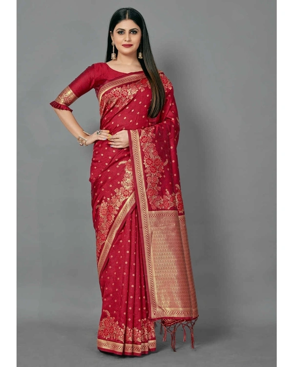 Pehnava Beautiful Purl Cotton Silk Saree With Blouse - Red, 6.3 mtrs w/blouse