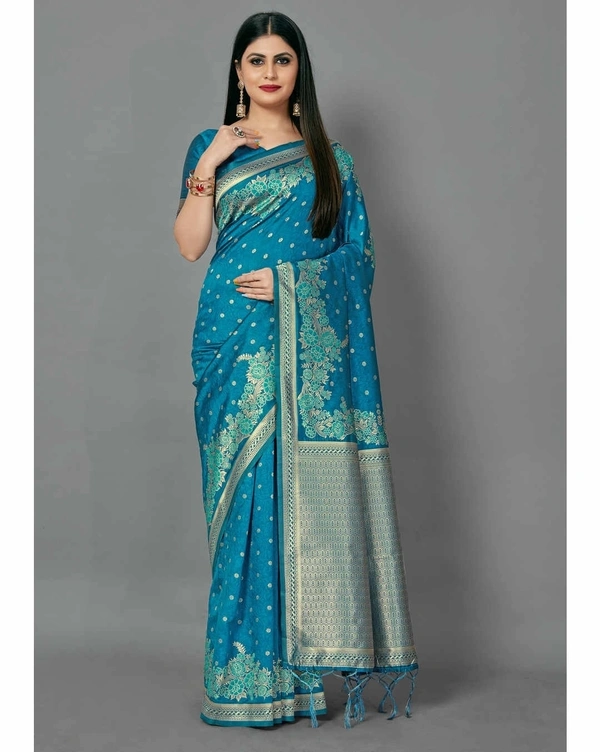 Pehnava Beautiful Purl Cotton Silk Saree With Blouse - Teal, 6.3 mtrs w/blouse