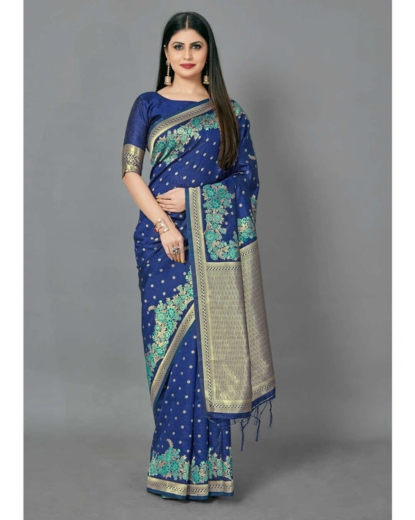 Pehnava Beautiful Purl Cotton Silk Saree With Blouse - Navy, 6.3 mtrs w/blouse