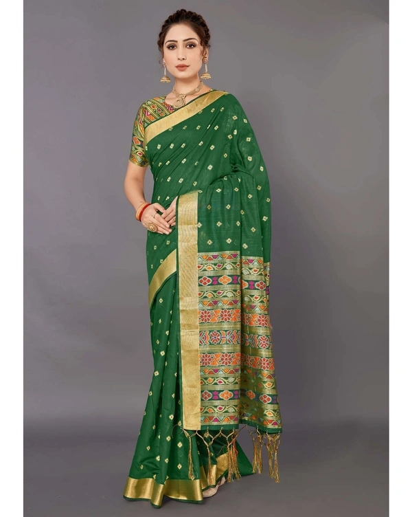 Premium Handloom Cotton Silk Saree With Blouse - Black, 6.3 mtrs w/blouse