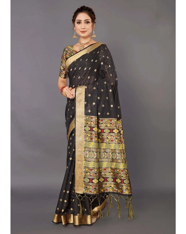 Premium Handloom Cotton Silk Saree With Blouse - Teal, 6.3 mtrs w/blouse