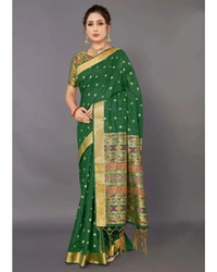 Premium Handloom Cotton Silk Saree With Blouse - Teal, 6.3 mtrs w/blouse