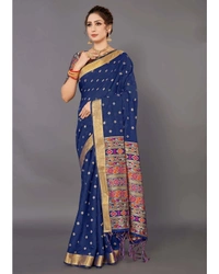 Premium Handloom Cotton Silk Saree With Blouse - Teal, 6.3 mtrs w/blouse