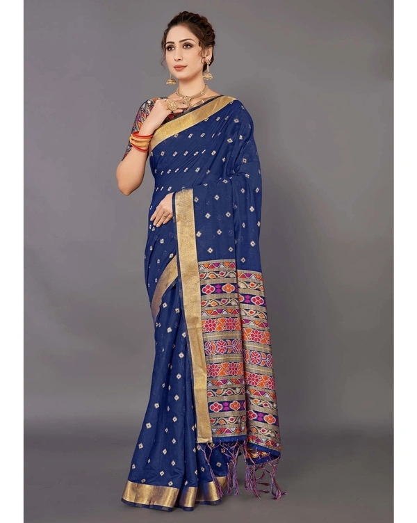 Premium Handloom Cotton Silk Saree With Blouse - Teal, 6.3 mtrs w/blouse