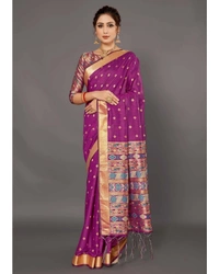 Premium Handloom Cotton Silk Saree With Blouse - Teal, 6.3 mtrs w/blouse