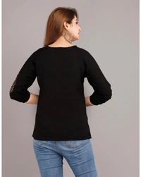 Pehnava Women's Printed Viscose Top - Black - S