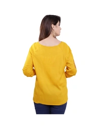 Pehnava Women's Printed Viscose Top - Yellow - S