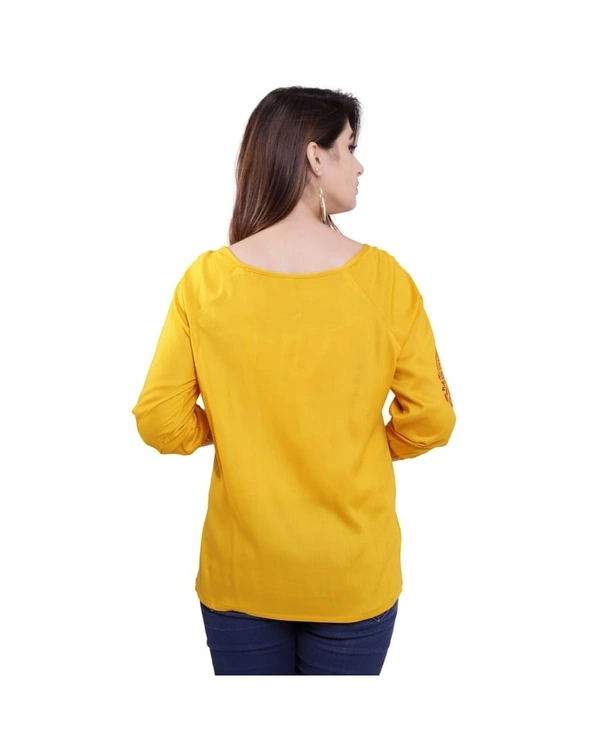 Pehnava Women's Printed Viscose Top - Yellow - S