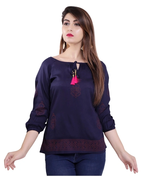Pehnava Women's Casual Rayon Regular Top - Blue - M