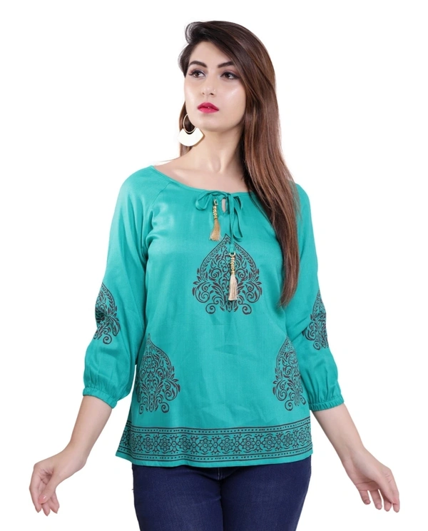 Pehnava Women's Casual Rayon Regular Top - Teal - S