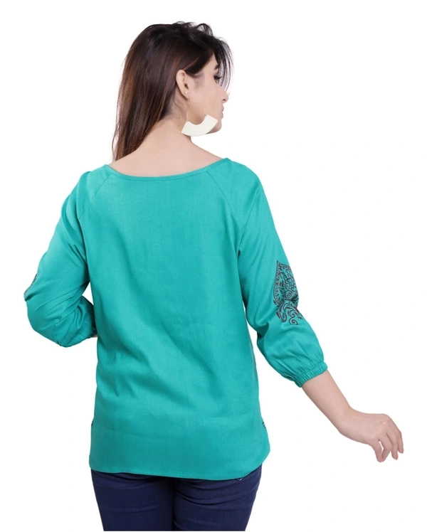 Pehnava Women's Casual Rayon Regular Top - Teal - S