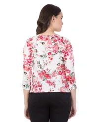 Pehnava Floral Printed Casual Crepe Regular Fit Top - Pink - S