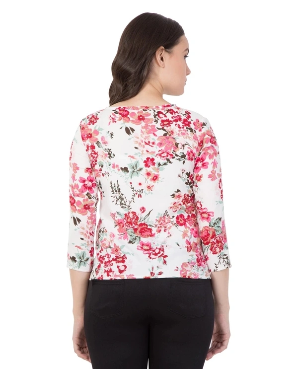 Pehnava Floral Printed Casual Crepe Regular Fit Top - Pink - S
