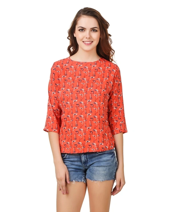 Pehnava Printed Casual Crepe Regular Fit Top - Red - S