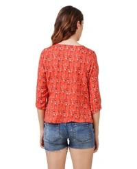 Pehnava Printed Casual Crepe Regular Fit Top - Red - S