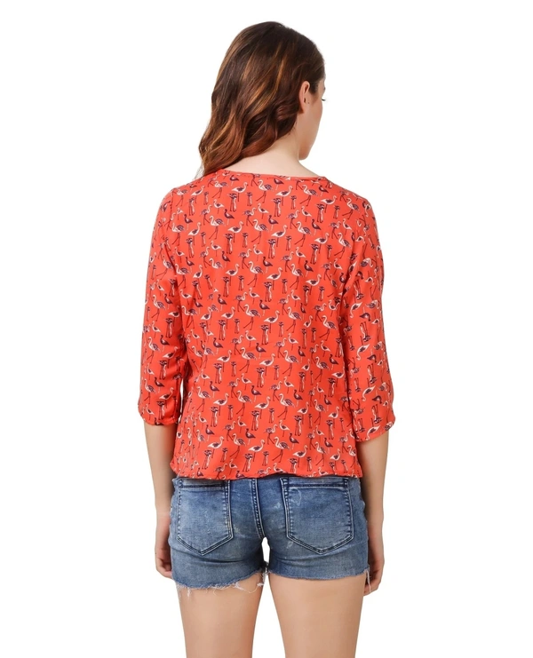 Pehnava Printed Casual Crepe Regular Fit Top - Red - S