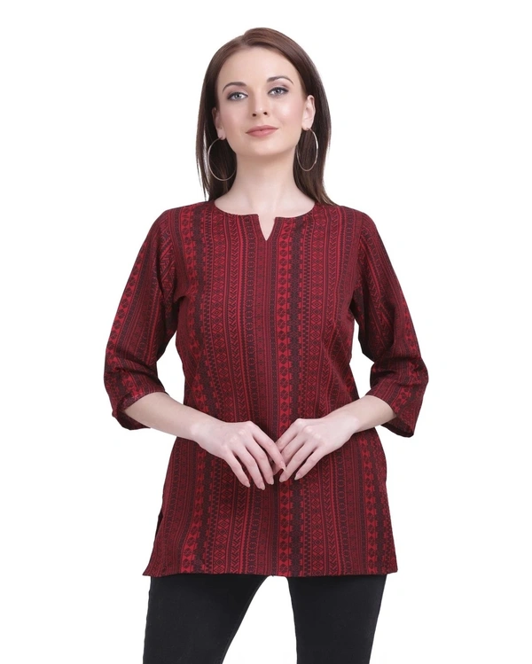 Pehnava Printed Casual Crepe Regular Fit Top - Red - M