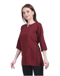 Pehnava Printed Casual Crepe Regular Fit Top - Red - M