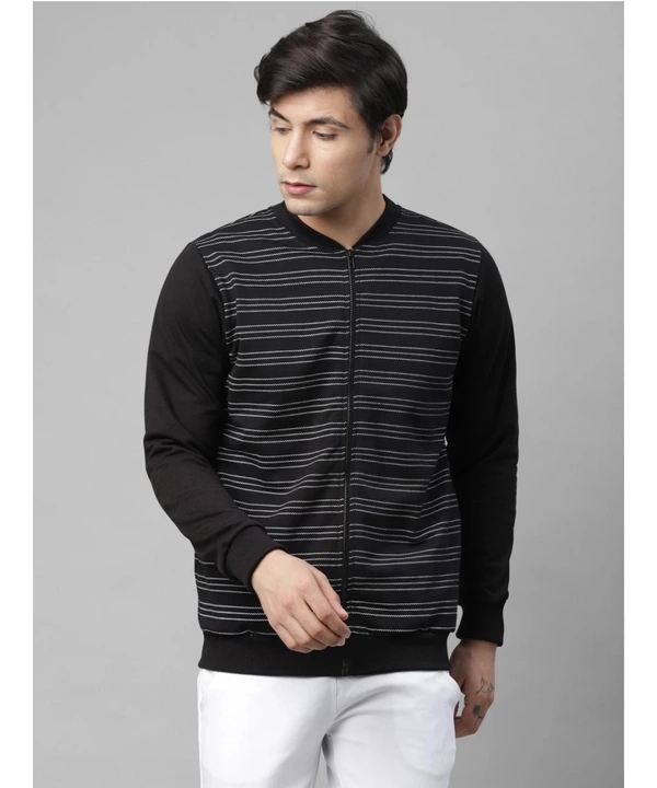Rigo Men's Mandarin Collar Stripped Sweatshirt  - M