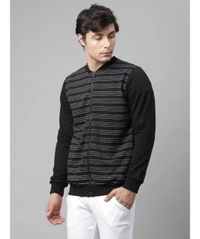 Rigo Men's Mandarin Collar Stripped Sweatshirt  - M