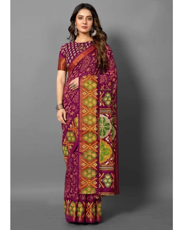 Pehnava Pure Cotton Tanza Printed Sari With Blouse - Pink, 6.3 mtrs w/blouse