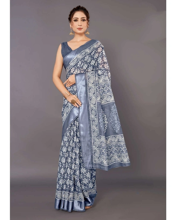 Pehnava Beautiful Satin Cotton Silk Saree With Blouse - Red, 6.3 mtrs w/blouse