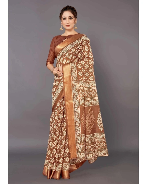 Pehnava Beautiful Satin Cotton Silk Saree With Blouse - Red, 6.3 mtrs w/blouse