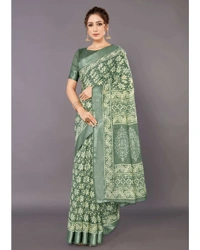 Pehnava Beautiful Satin Cotton Silk Saree With Blouse - Red, 6.3 mtrs w/blouse