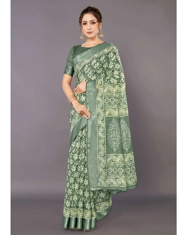 Pehnava Beautiful Satin Cotton Silk Saree With Blouse - Red, 6.3 mtrs w/blouse