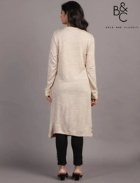 B&C Acrylic Acro Wool Knee Length Straight Kurti For Women - Cream  - M/L