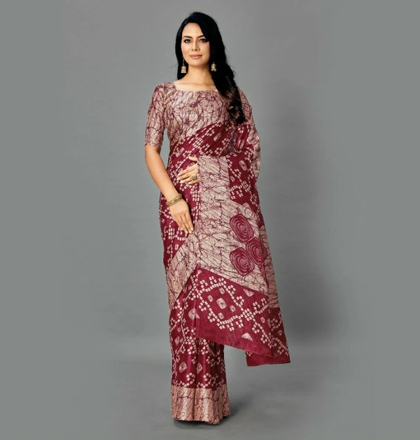 Pehnava Beautiful Galaxy Crepe Silk Saree With Blouse - Red - 6.3 mtrs w/blouse