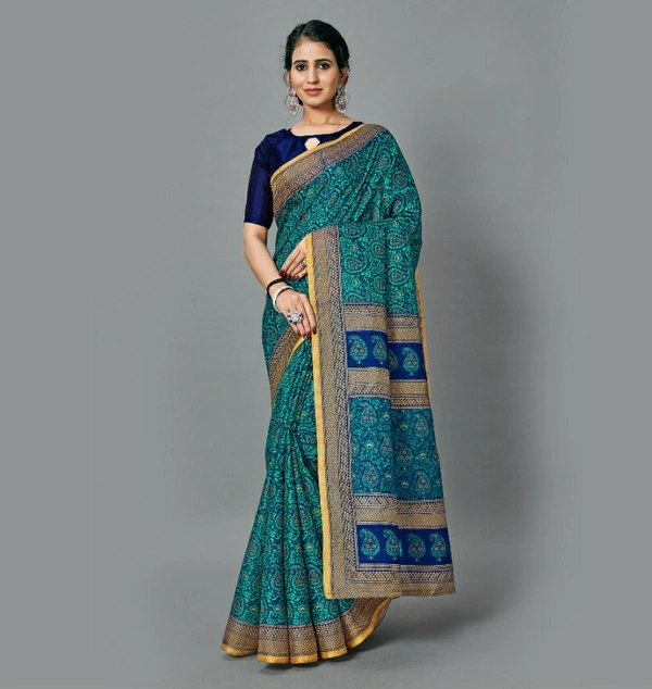 Pehnava Beautiful Galaxy Crepe Silk Saree With Blouse - 6.3mtrs w/blouse, Teal