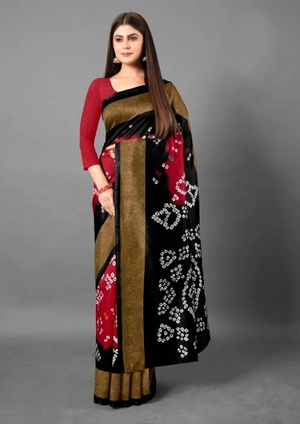 Pehnava Fine Art Lichi Silk Saree W/blouse - Red-Black, 6.3 mtrs w/blouse