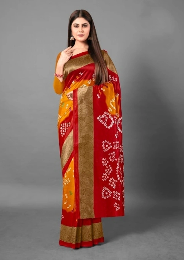 Pehnava Fine Art Lichi Silk Saree W/blouse - Red-Black, 6.3 mtrs w/blouse