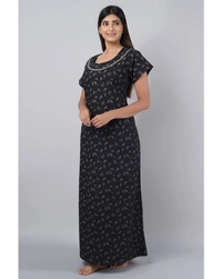 Pure Dull Cotton Full Length Women's Nighty - Black - L