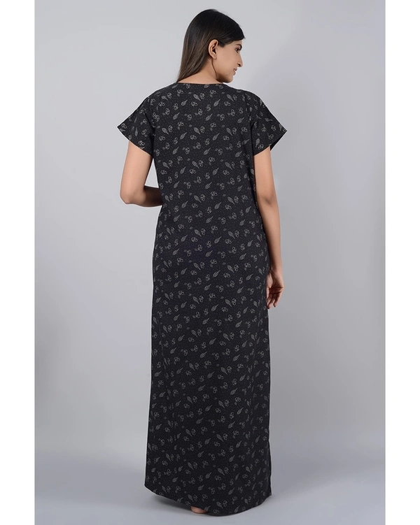 Pure Dull Cotton Full Length Women's Nighty - Black - L