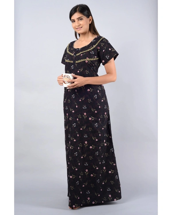 Pure Dull Cotton Printed Full Length Women's Nighty  - XXL