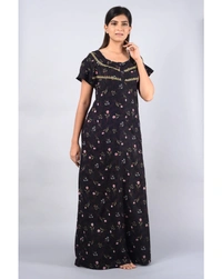 Pure Dull Cotton Printed Full Length Women's Nighty  - XXL