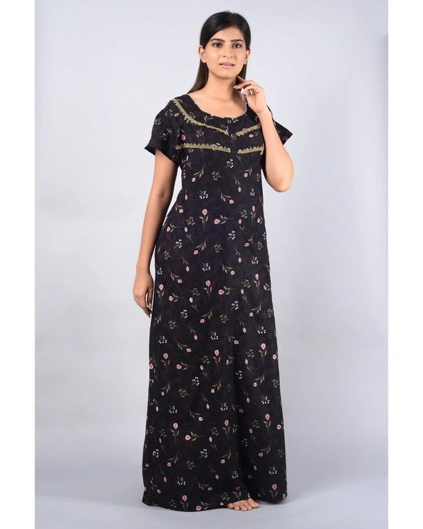 Pure Dull Cotton Printed Full Length Women's Nighty  - XXL