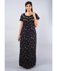Pure Dull Cotton Printed Full Length Women's Nighty  - XXL