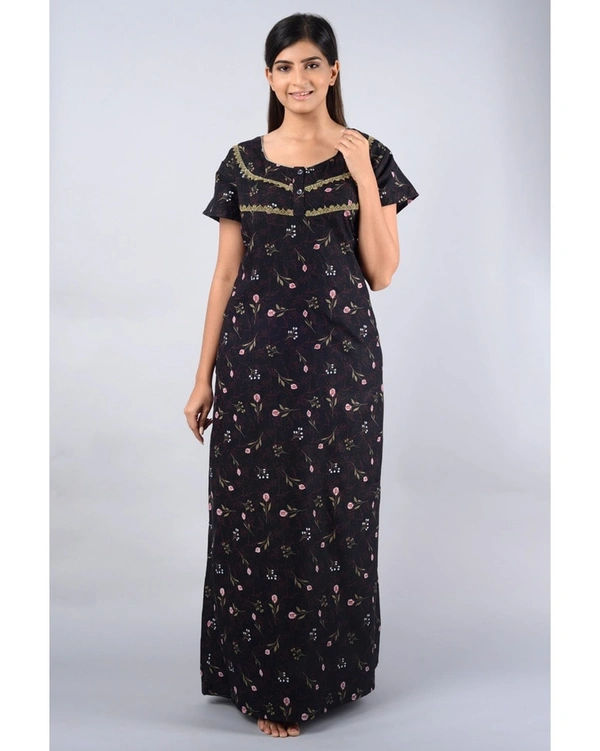 Pure Dull Cotton Printed Full Length Women's Nighty  - XXL