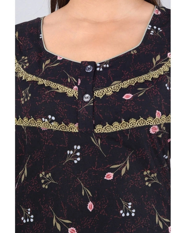 Pure Dull Cotton Printed Full Length Women's Nighty  - XXL