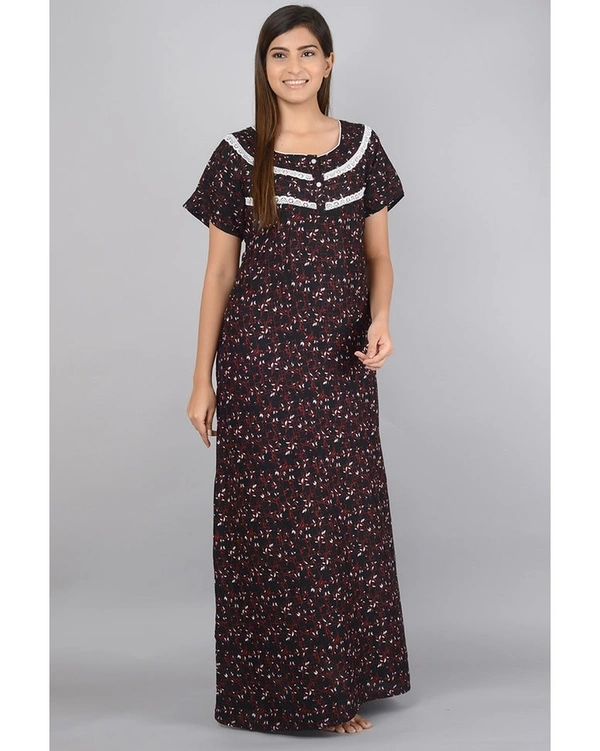 Printed Soft Rayon Long Nighty For Women  - XL