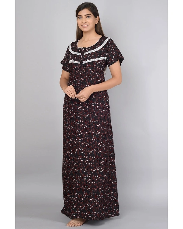 Printed Soft Rayon Long Nighty For Women  - XL