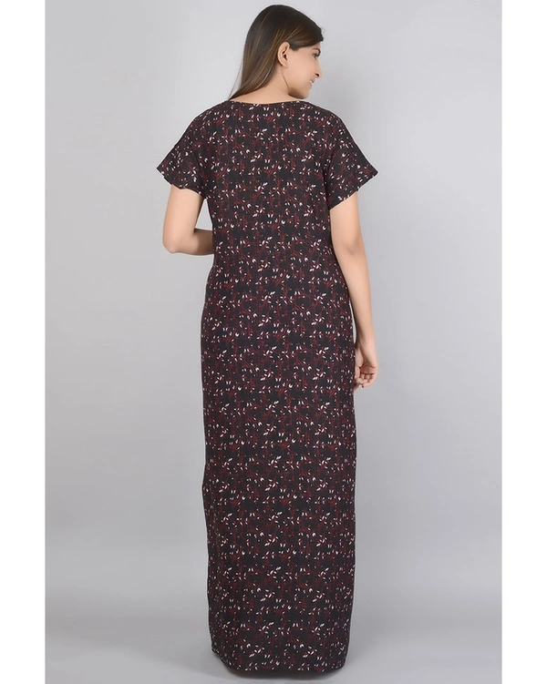 Printed Soft Rayon Long Nighty For Women  - XL
