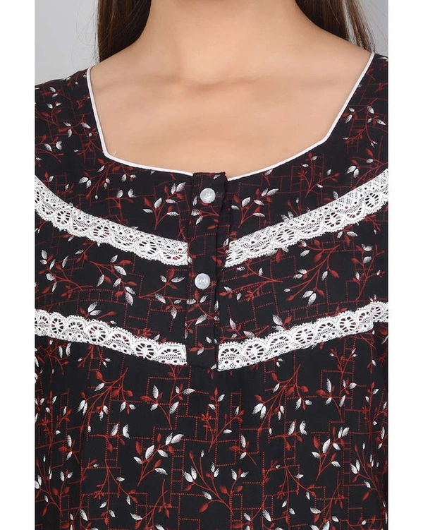 Printed Soft Rayon Long Nighty For Women  - XL